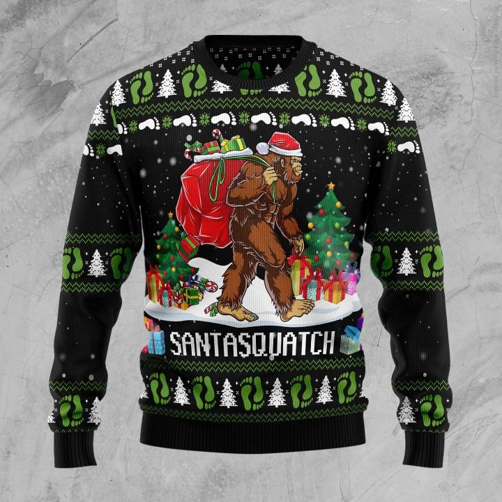 santa bigfoot santasquatch all over printed ugly christmas sweater 2