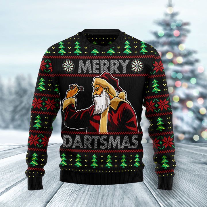 santa claus merry dartsmas all over printed ugly christmas sweater 2