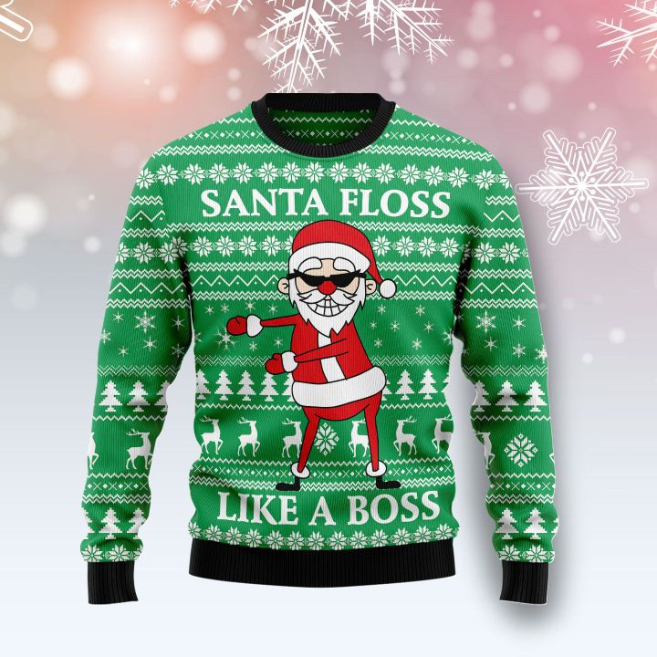 santa floss like a boss all over printed ugly christmas sweater 2