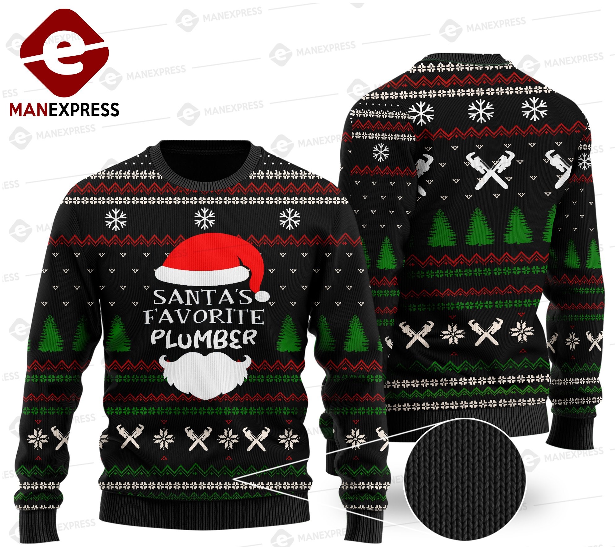 santas favorite plumber all over print ugly christmas sweater 2