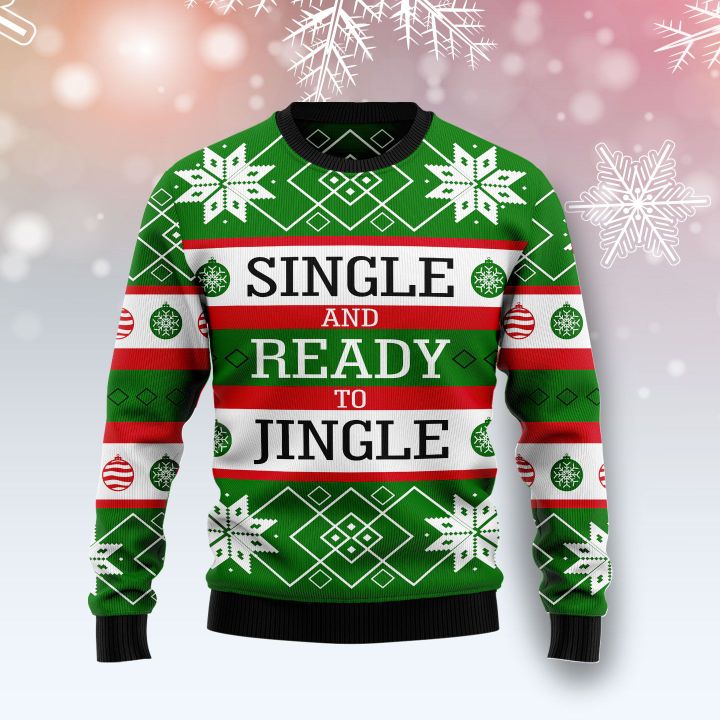 single and ready to jingle all over printed ugly christmas sweater 2