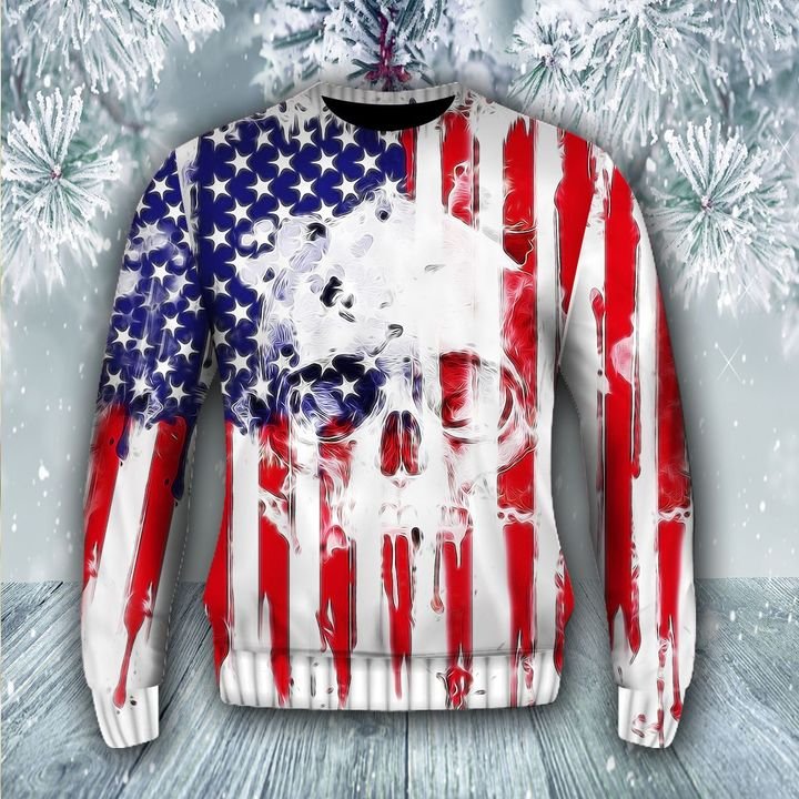 skull american flag all over printed ugly christmas sweater 2