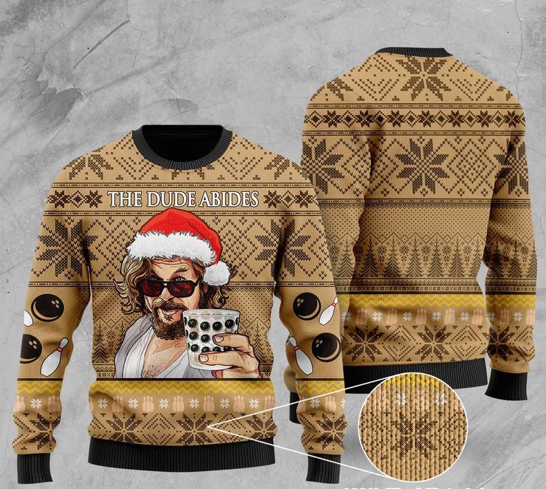the dude abides the big lebowski all over printed ugly christmas sweater 2 - Copy