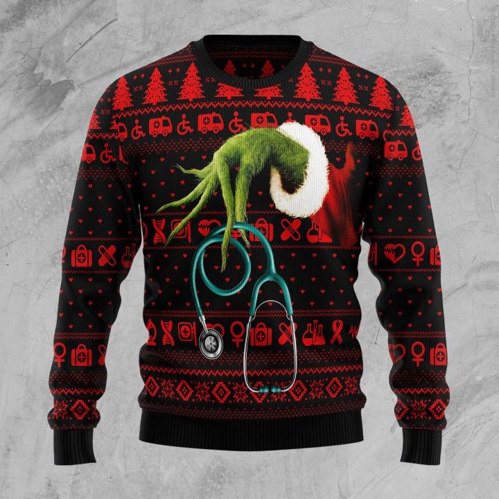 the grinch for nurse all over printed ugly christmas sweater 2