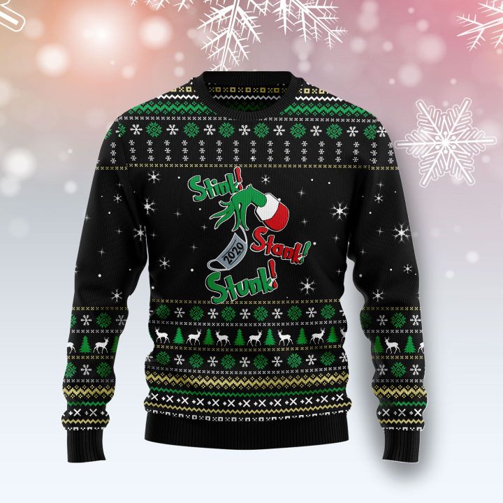 the grinch stink stank stunk all over printed ugly christmas sweater 2