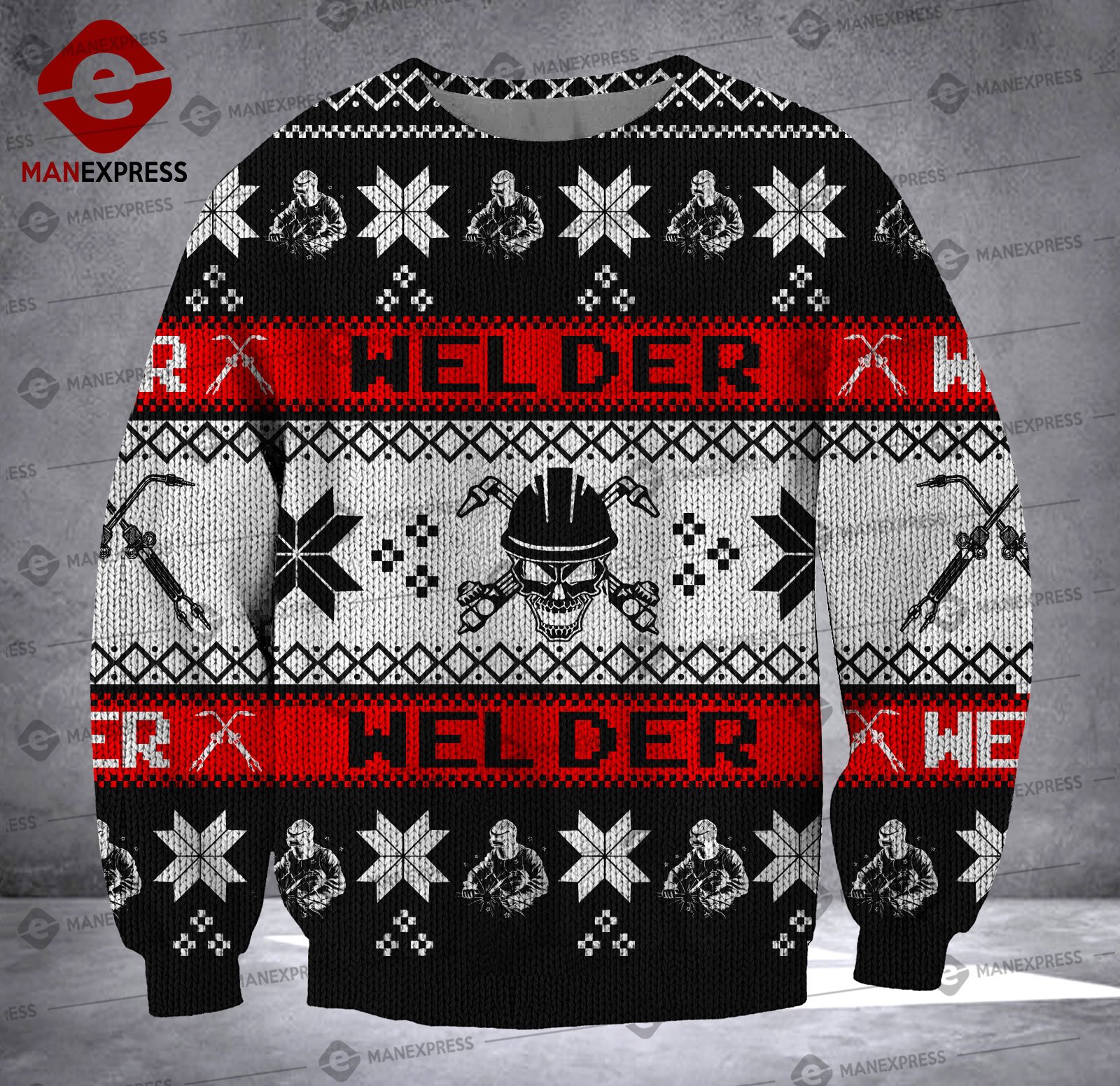 welder skull all over printed ugly christmas sweater 2