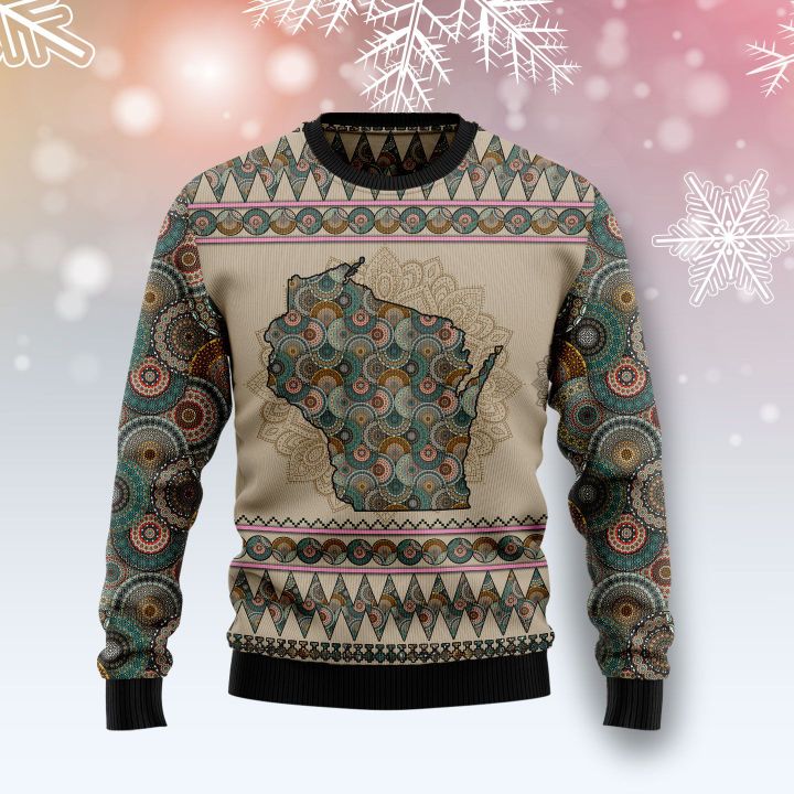 wisconsin mandala all over printed ugly christmas sweater 2