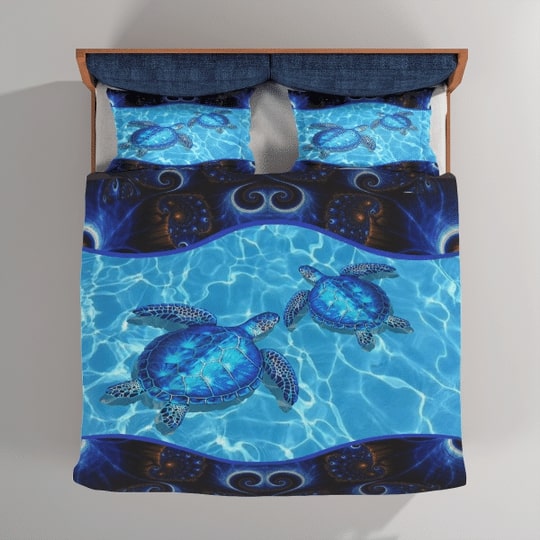 sea turtle ocean all over printed bedding set 4