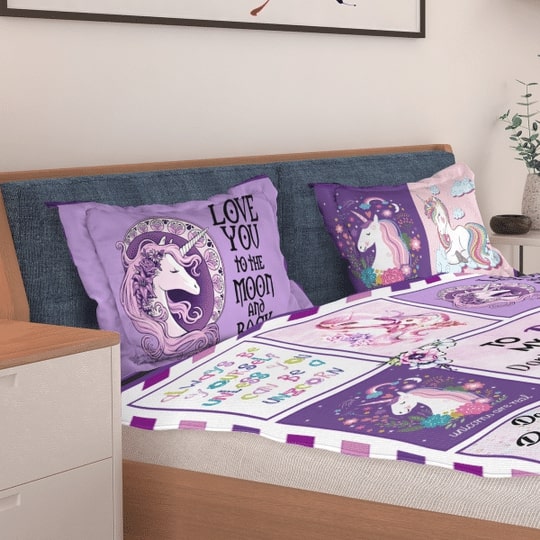 to my daughter i love you to the moon and back love mom unicorn bedding set 3