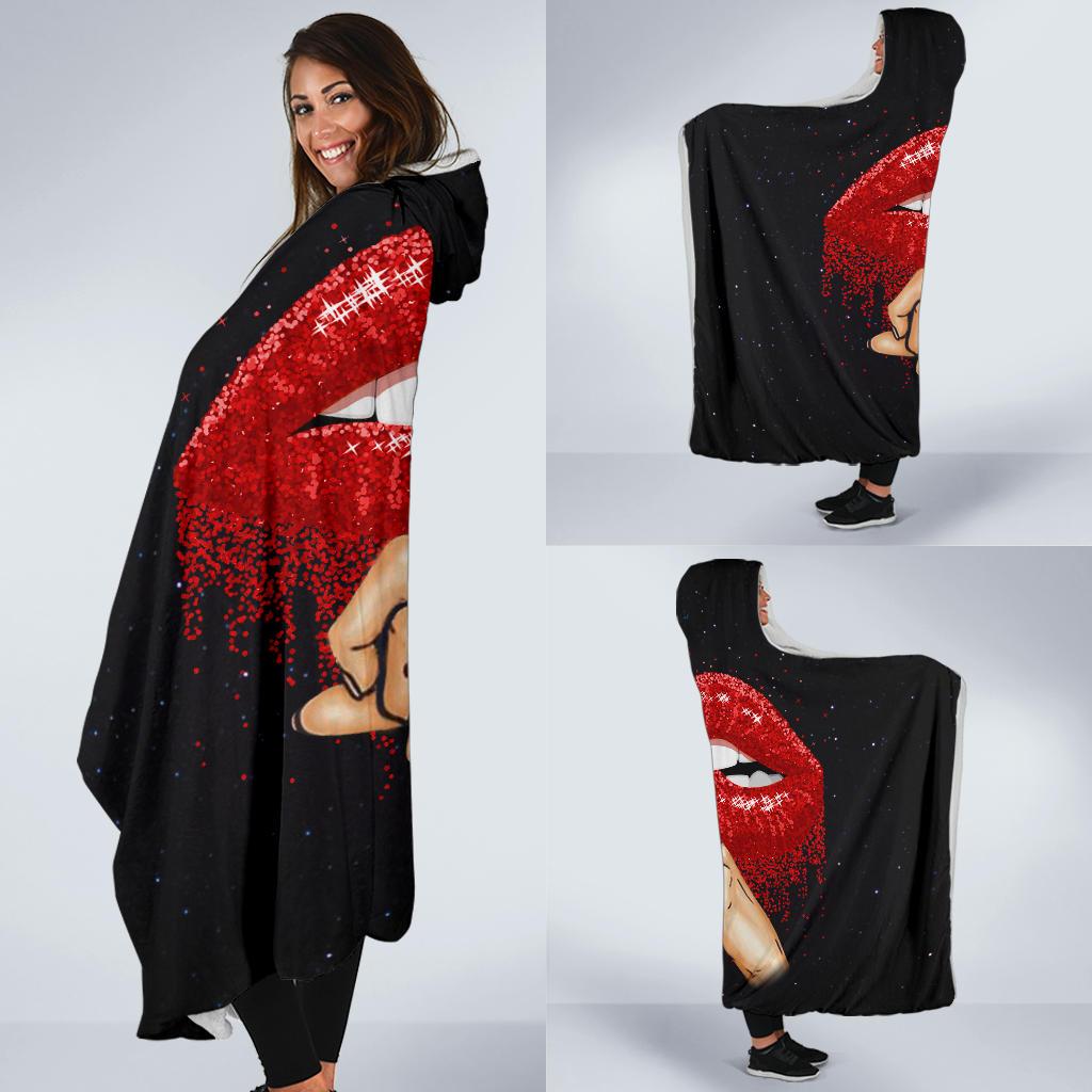 shut the fuk up sexy red lips full printing hooded blanket 3