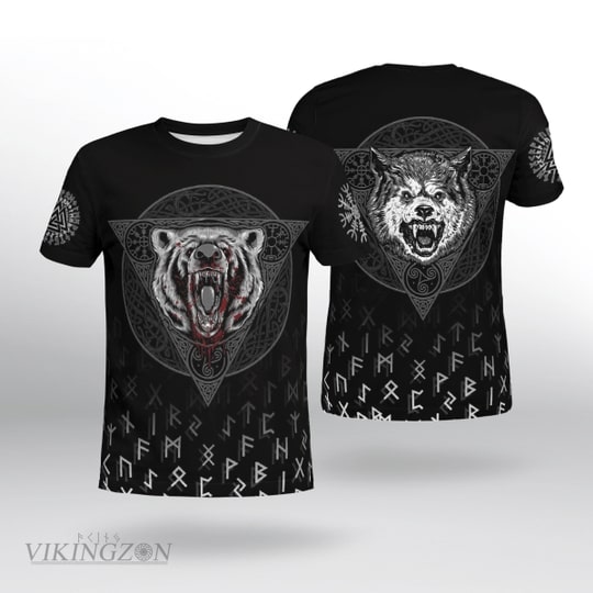 viking beer and wolf all over printed tshirt
