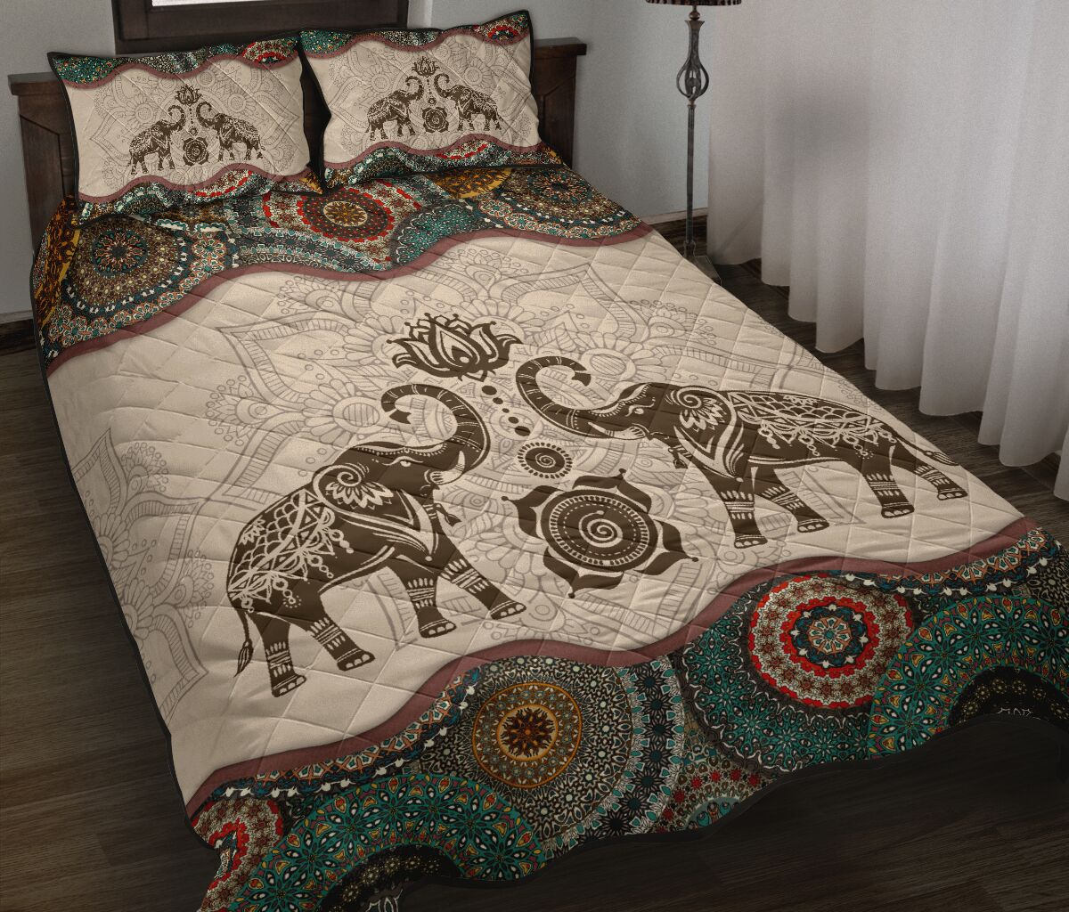 vintage couple elephants all over print bedding set 2