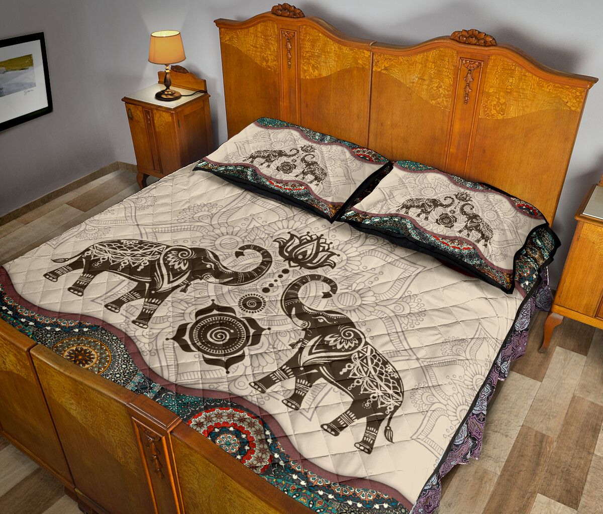 vintage couple elephants all over print bedding set 4