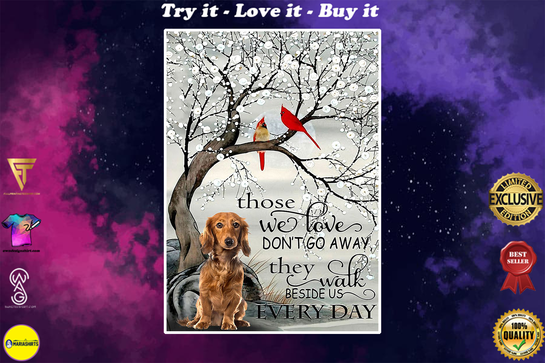 dachshund and cardinal they walk beside us every day poster