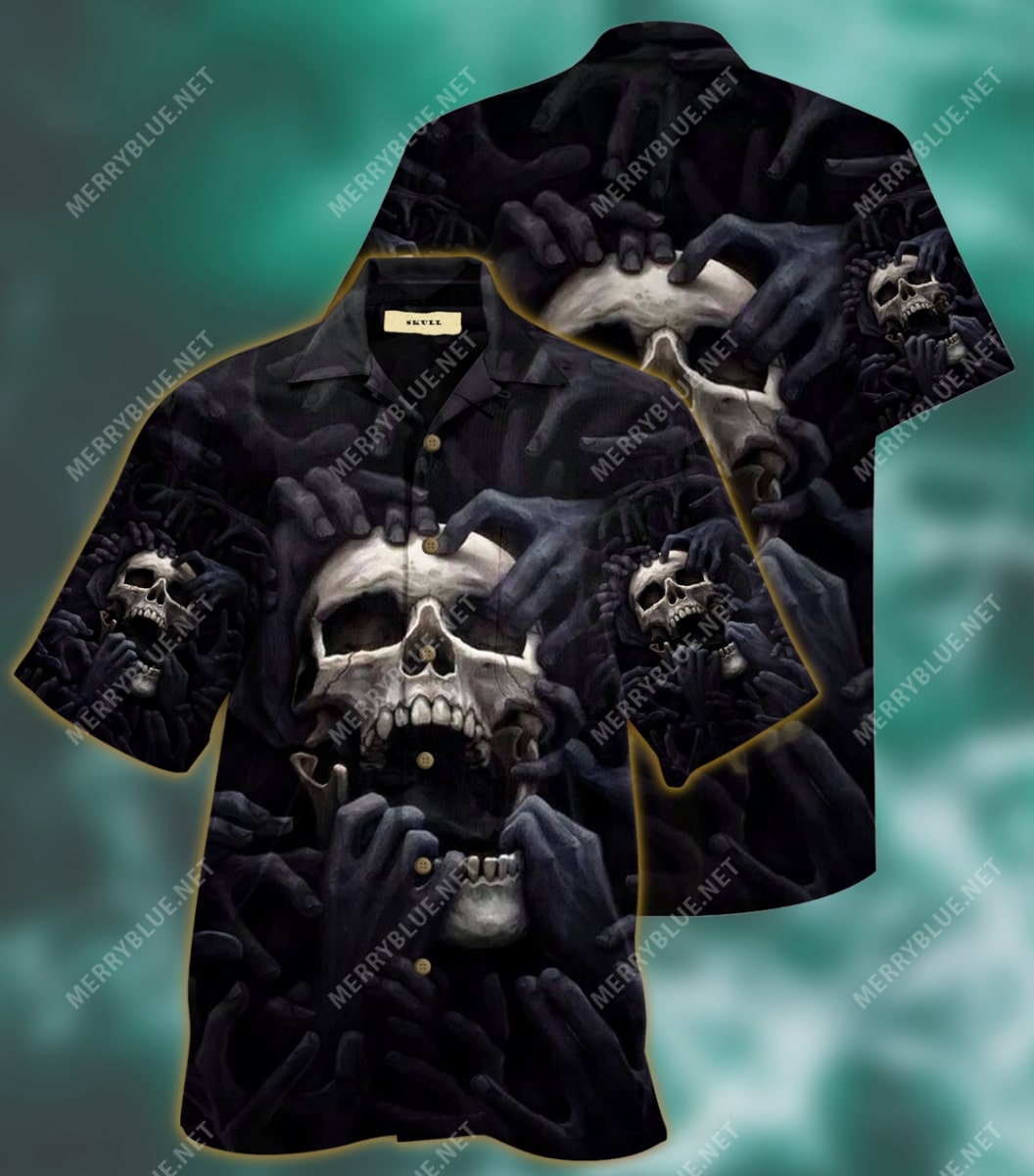 dark skull scream all over printed hawaiian shirt 2