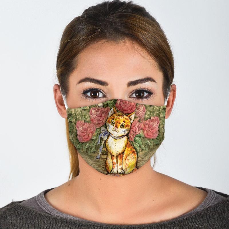 floral cat painting all over print face mask 2