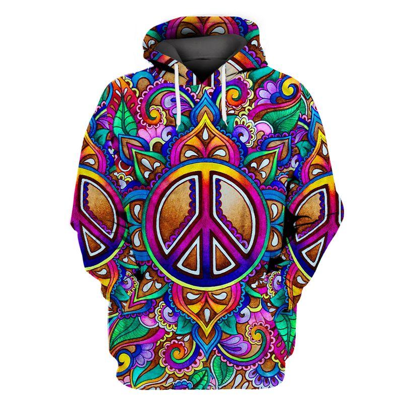 [The best selling] hippie colorful peace sign all over printed shirt