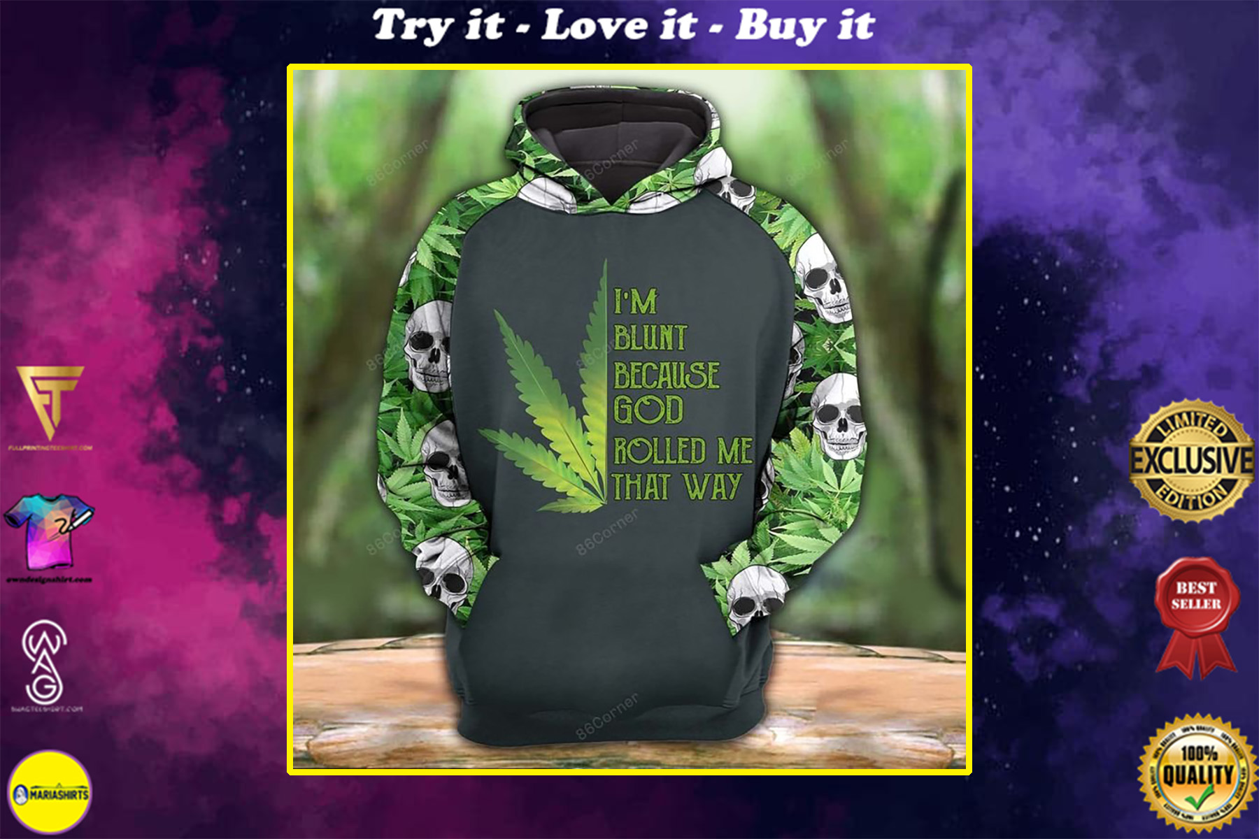 the dark skull with cannabis all over printed shirt