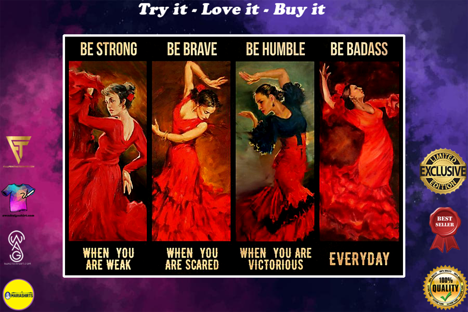 vintage girl latin dance be strong when you are weak be brave when you are scared poster