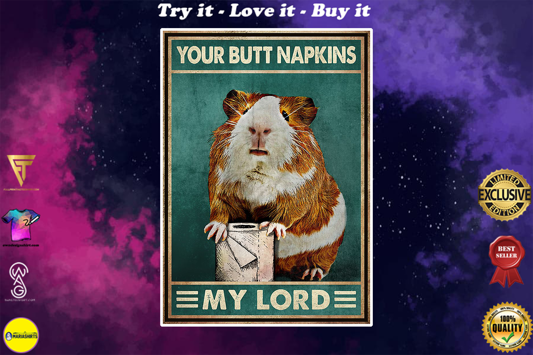 vintage guinea pig your butt napkins my lord poster