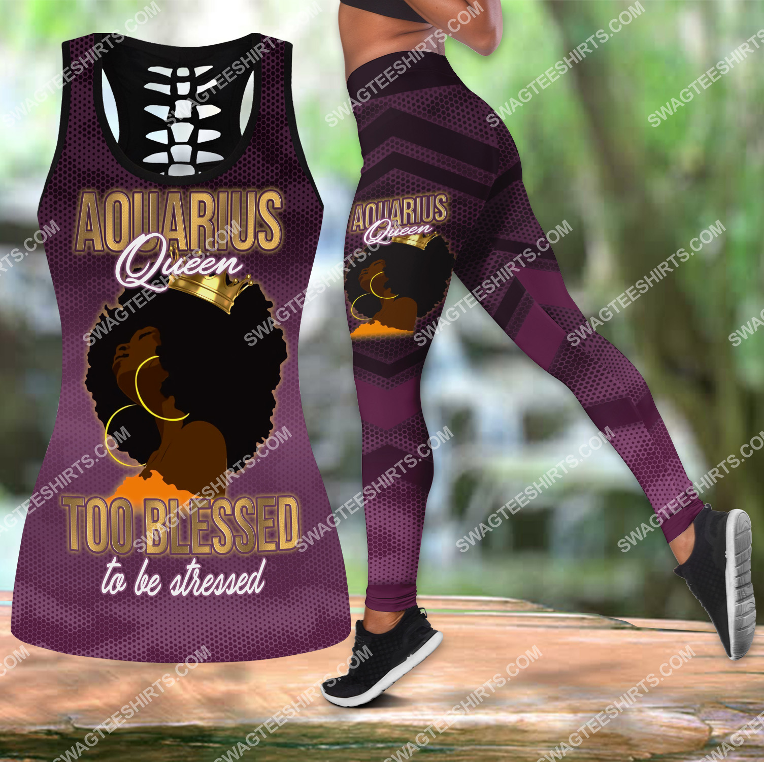 aquarius queen too blessed to be stressed birthday gift set sports outfit 3(1)
