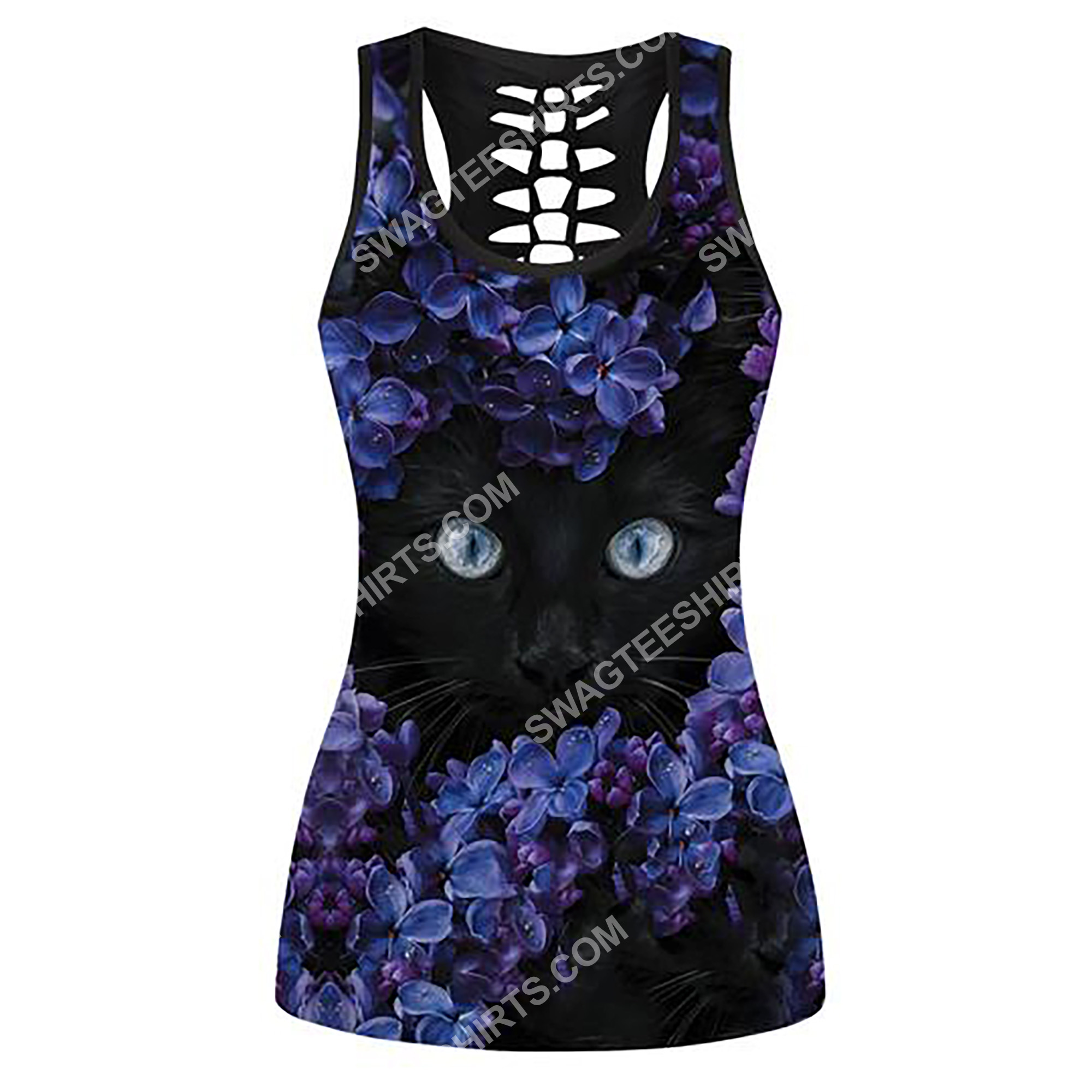 black cat and flowers full printing hollow tank top 2(2) - Copy