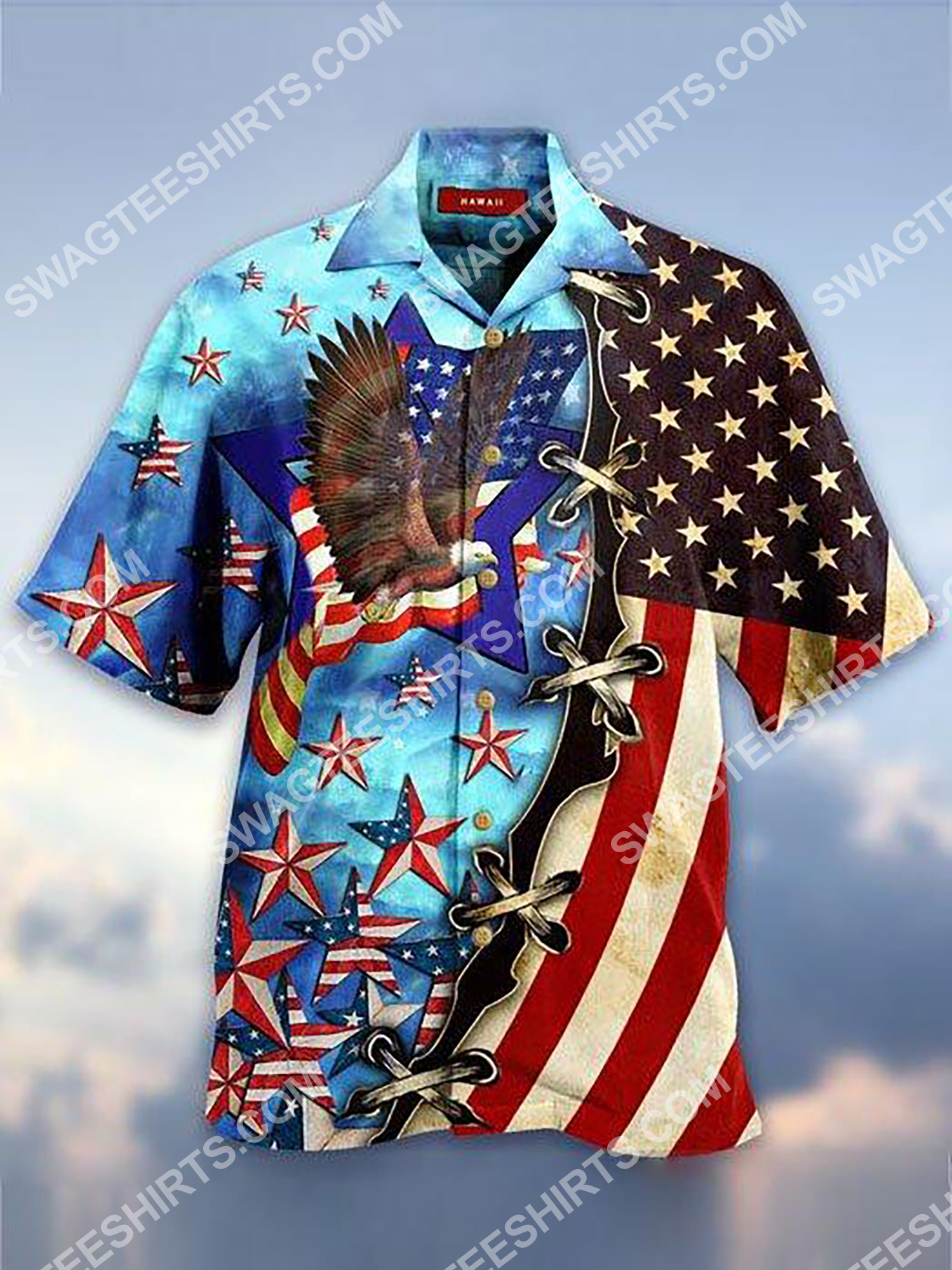 [The best selling] eagle and usa flag all over printing hawaiian shirt
