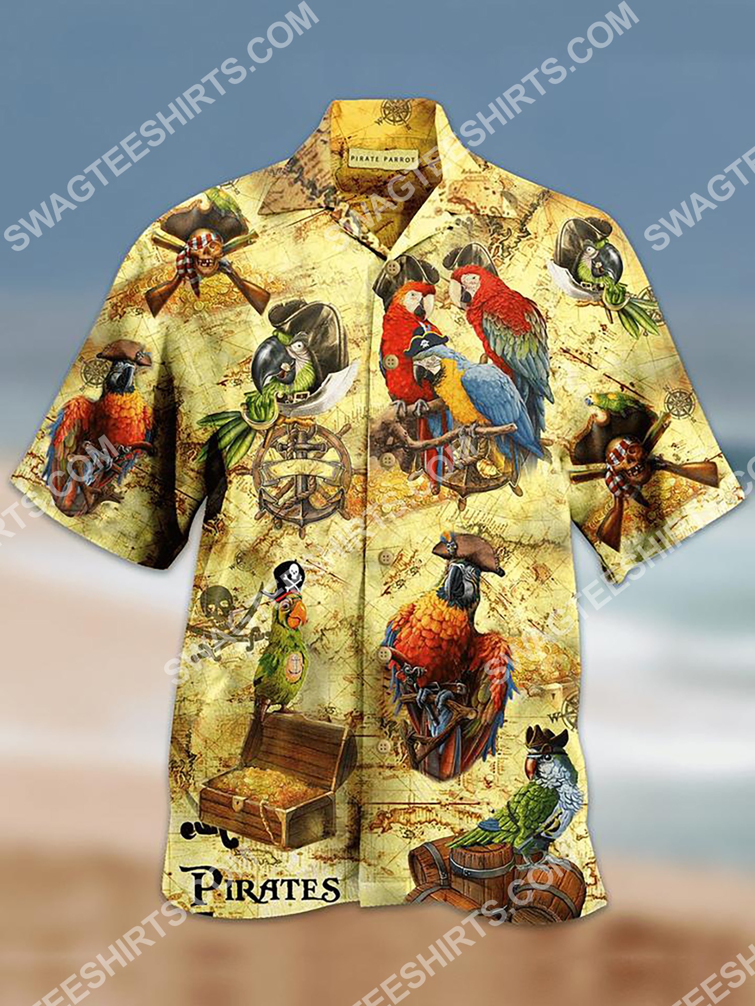 parrot and pirate map all over printing hawaiian shirt 2(1)