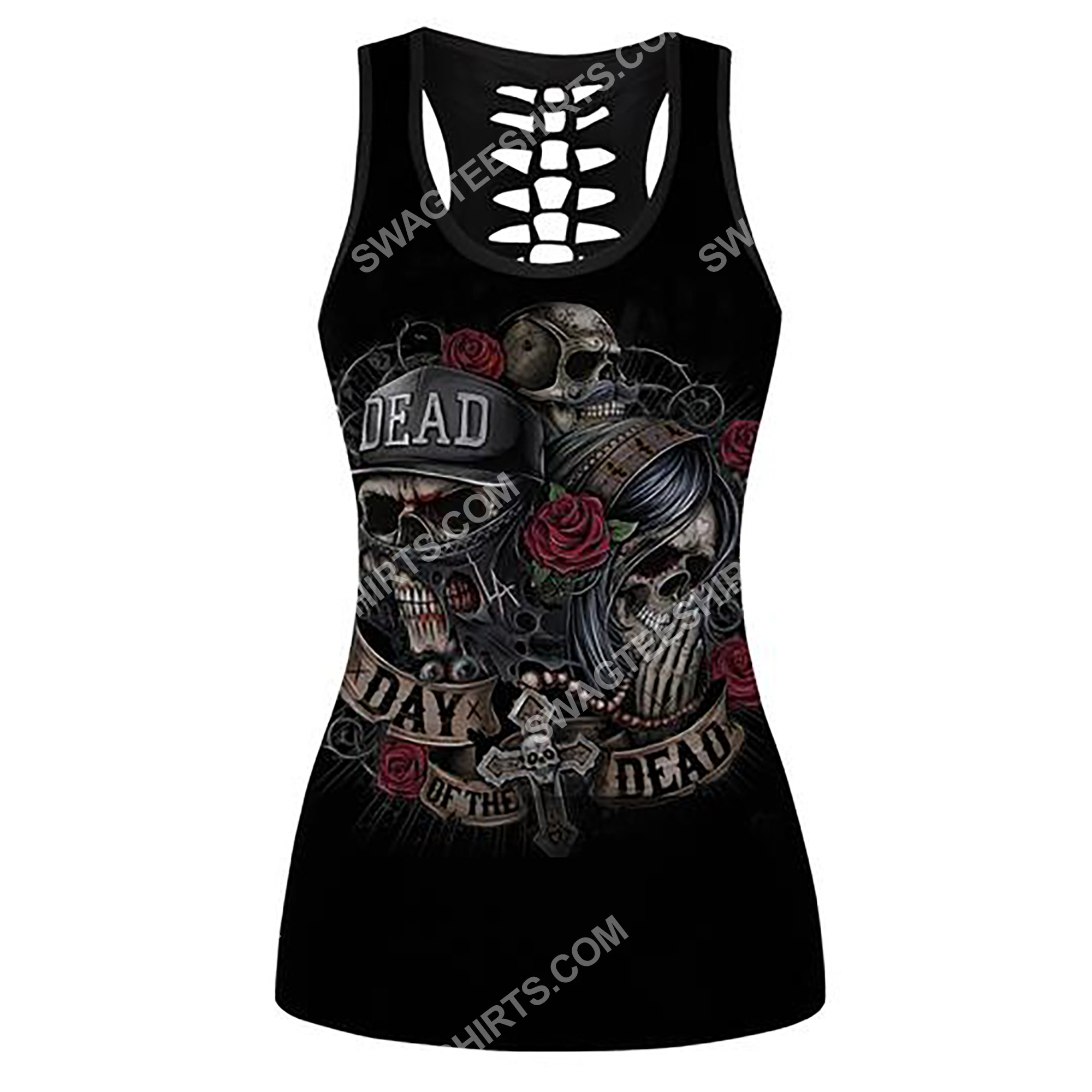 skull couple day of the dead full printing hollow tank top 2(1) - Copy