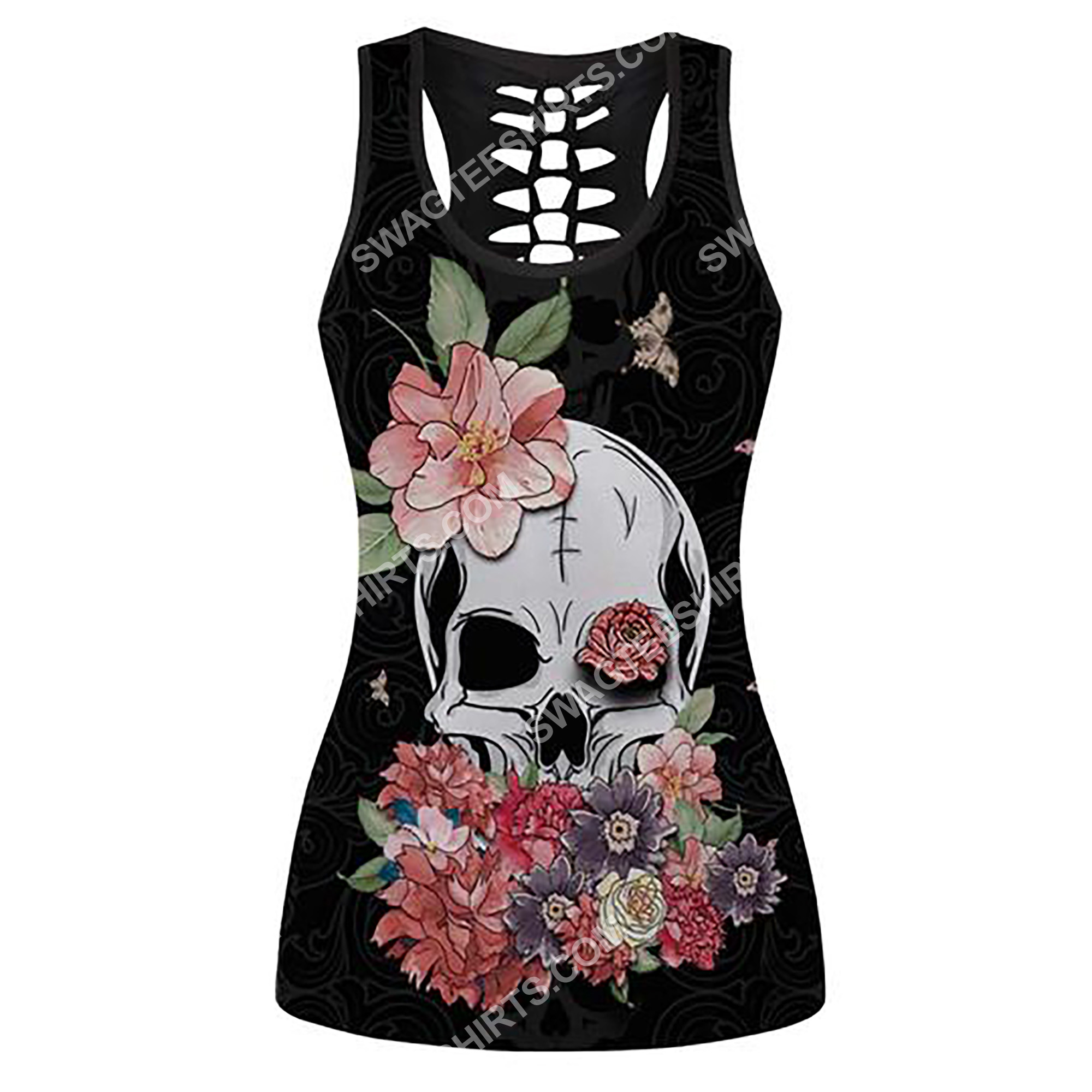 skull with flowers and butterfly full printing hollow tank top 2(1)