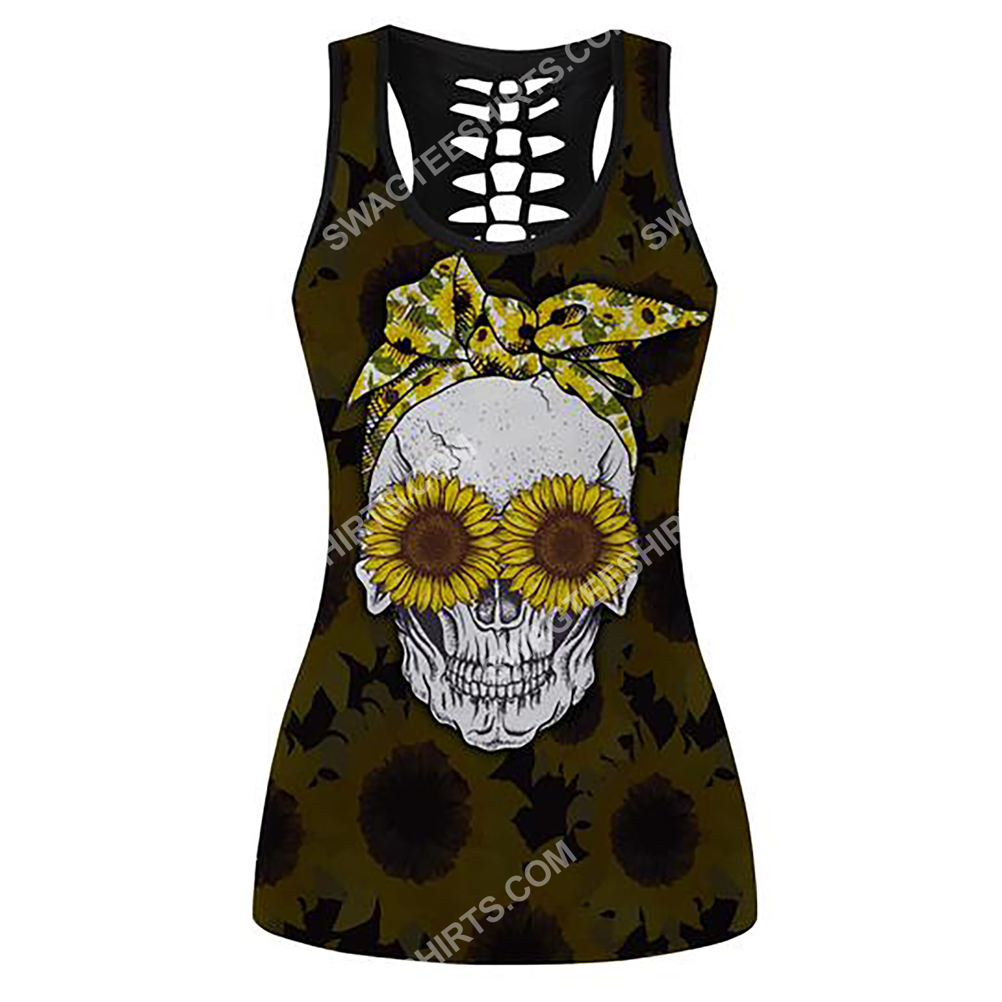 skull with glasses sunflower full printing hollow tank top 2(1) - Copy