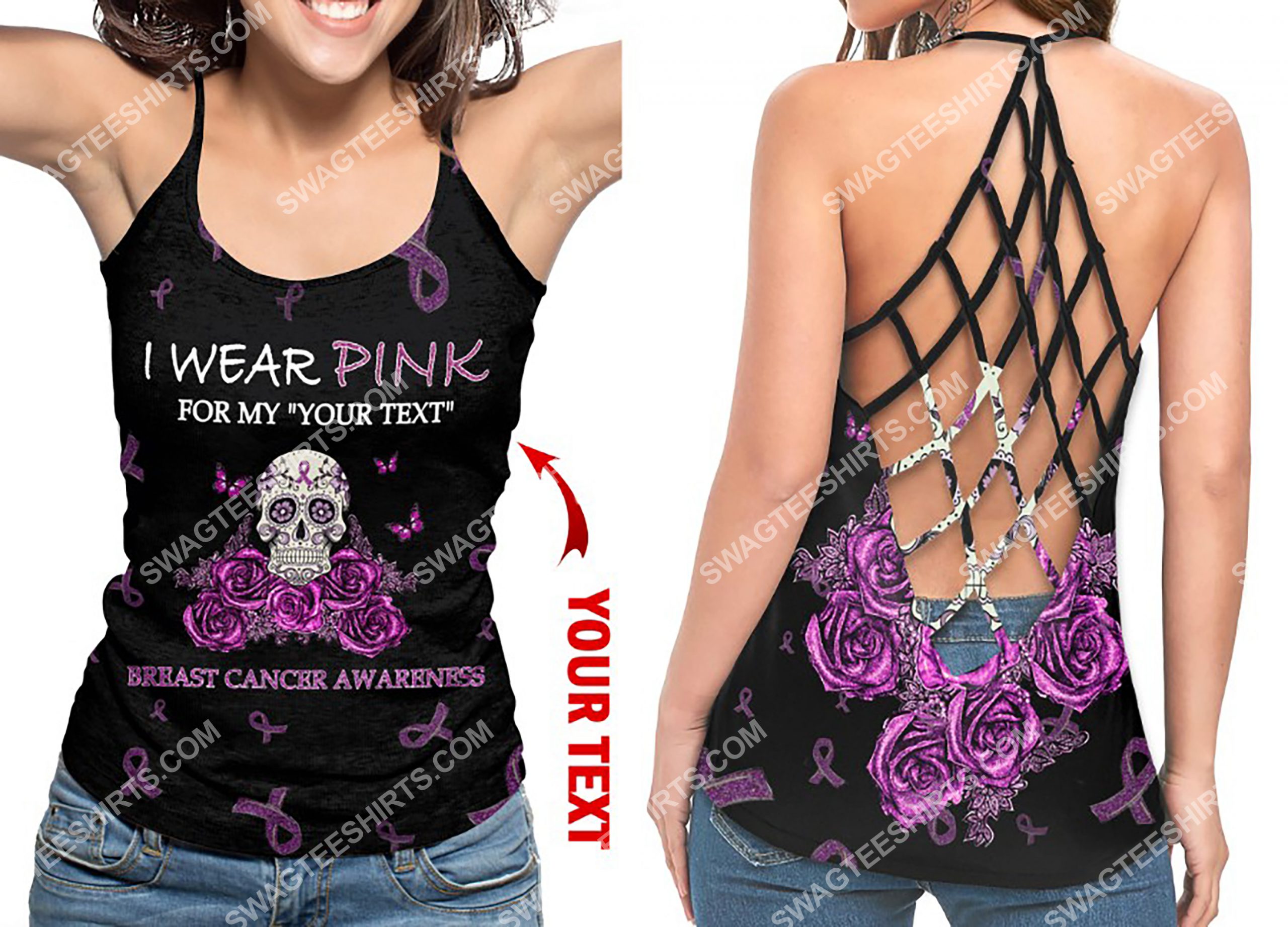 custom name i wear pink breast cancer awareness strappy back tank top 2(1)
