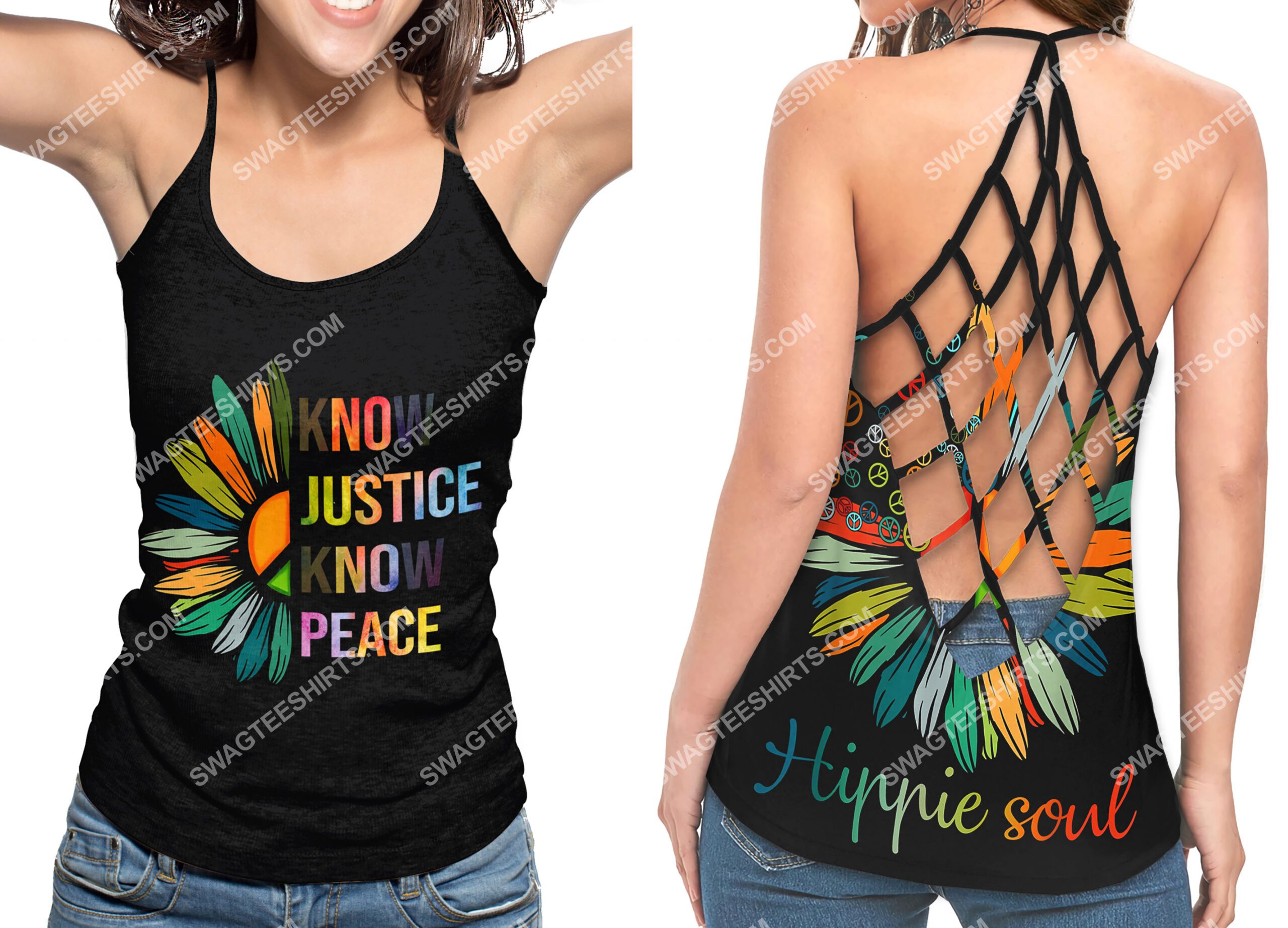hippie soul know justice know peace flower strappy back tank top 2(1) - Copy