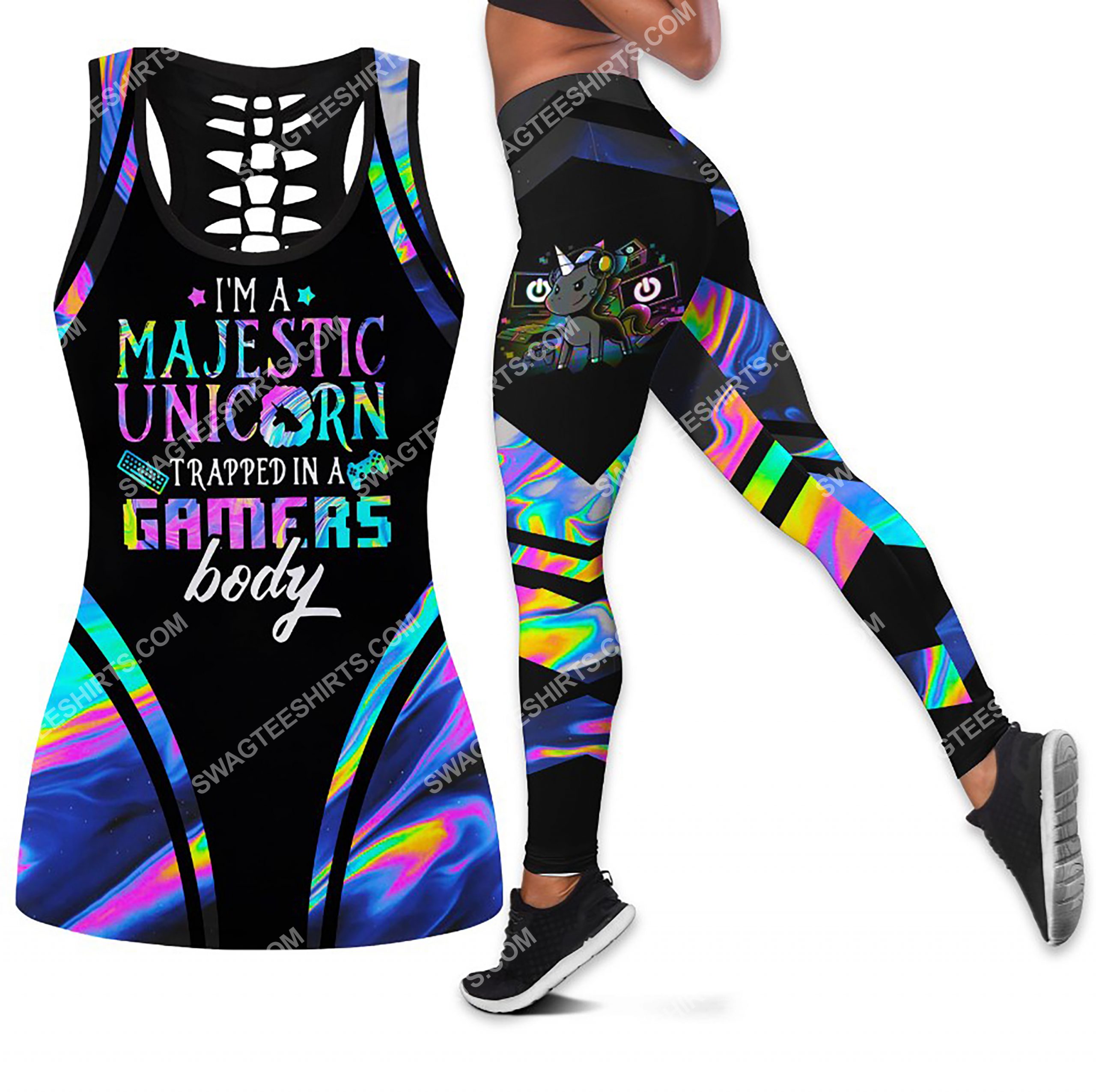 im a majestic unicorn trapped in a gamers body all over printed leggings set 1