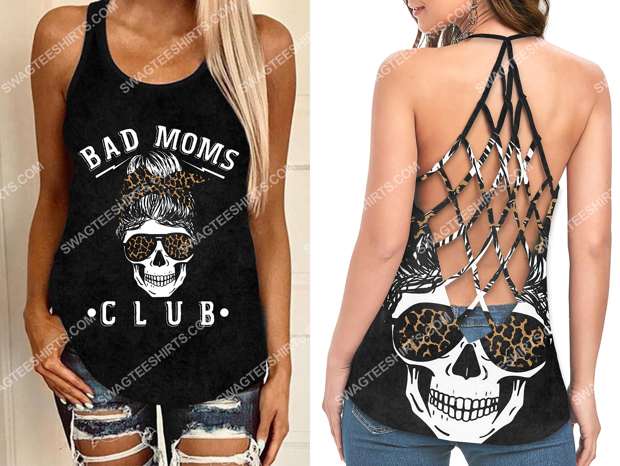 mothers day skull bad moms club strappy back tank top 2(1) - Copy