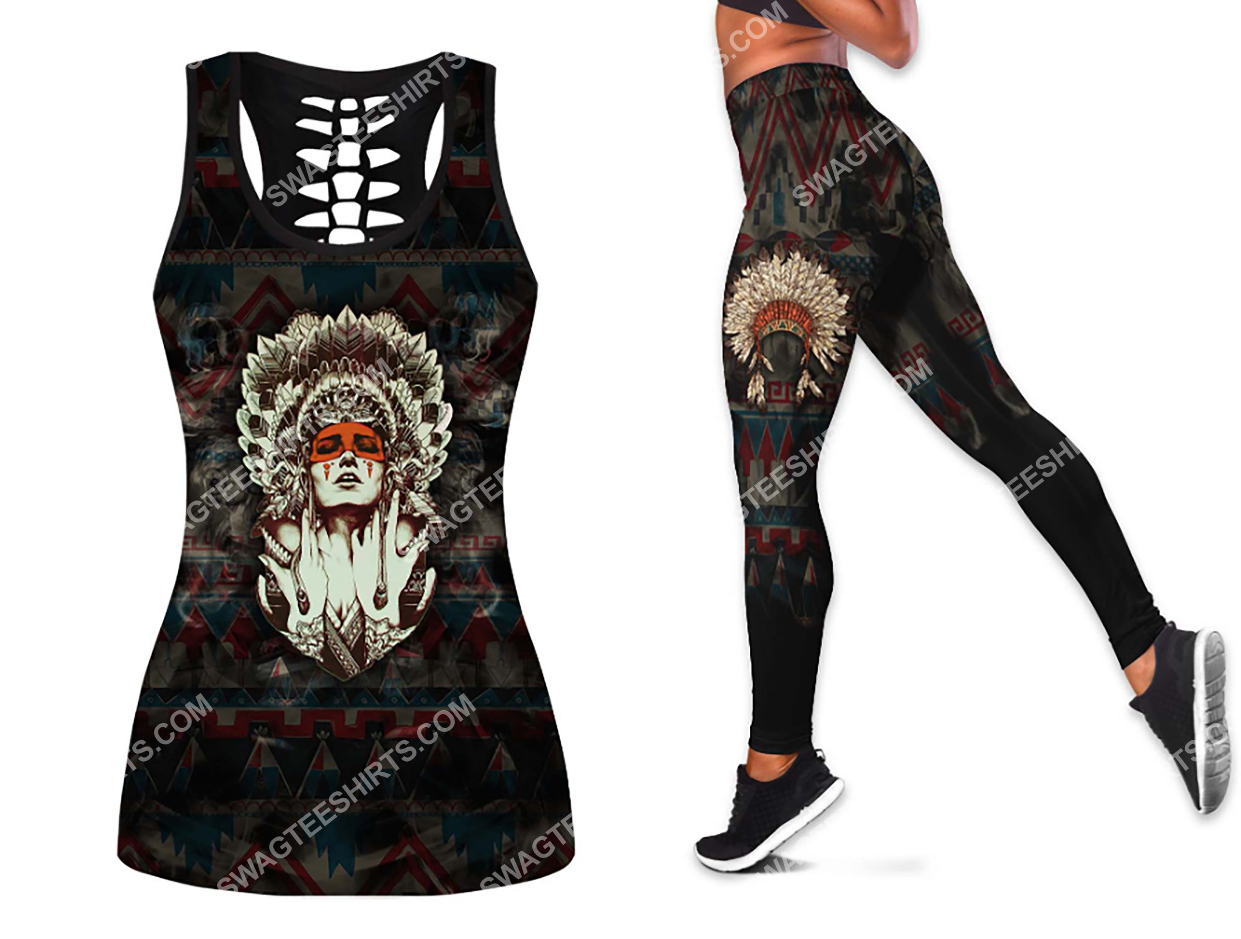 native american native girl all over printed leggings set 1