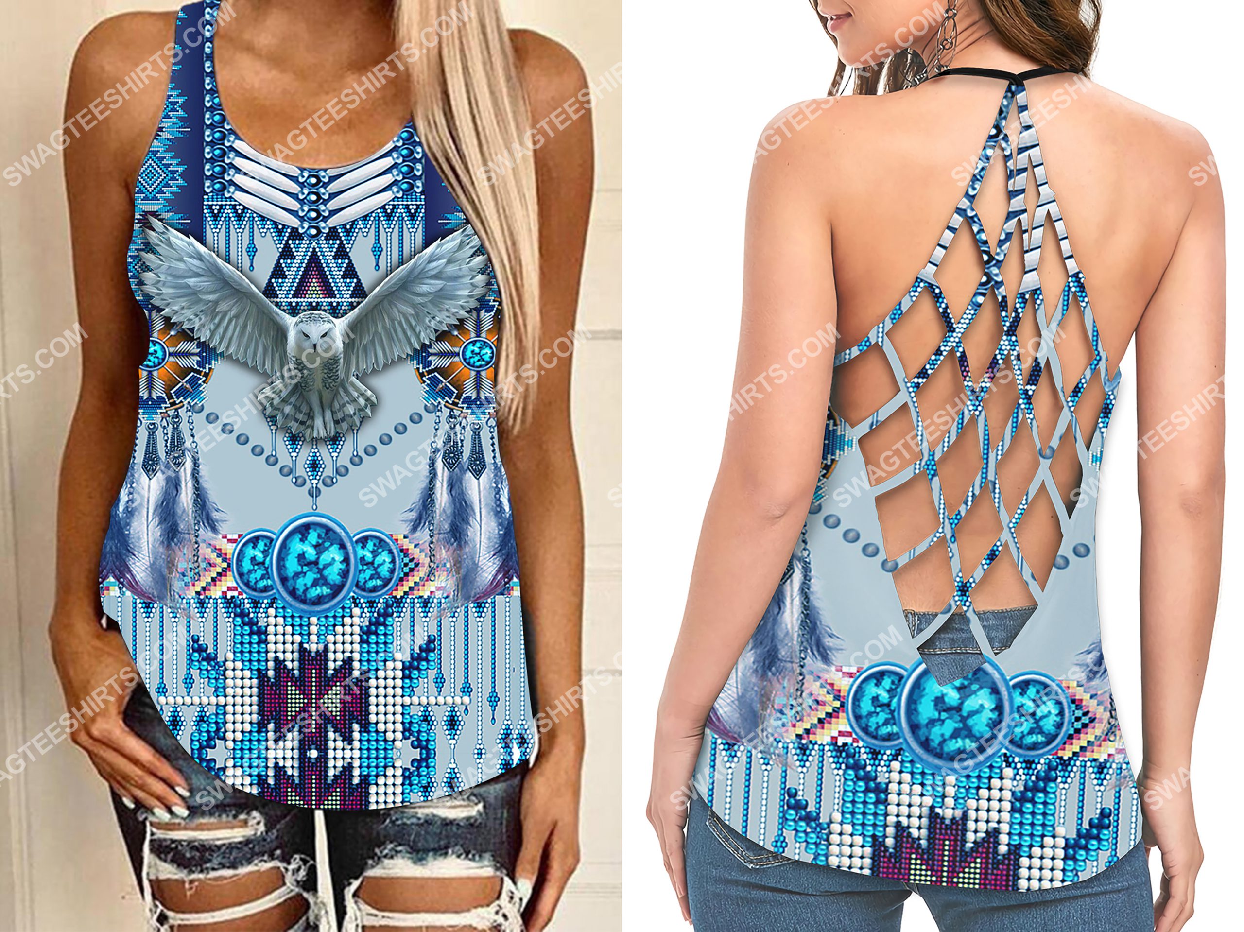 native american owl all over printed strappy back tank top 2(1) - Copy