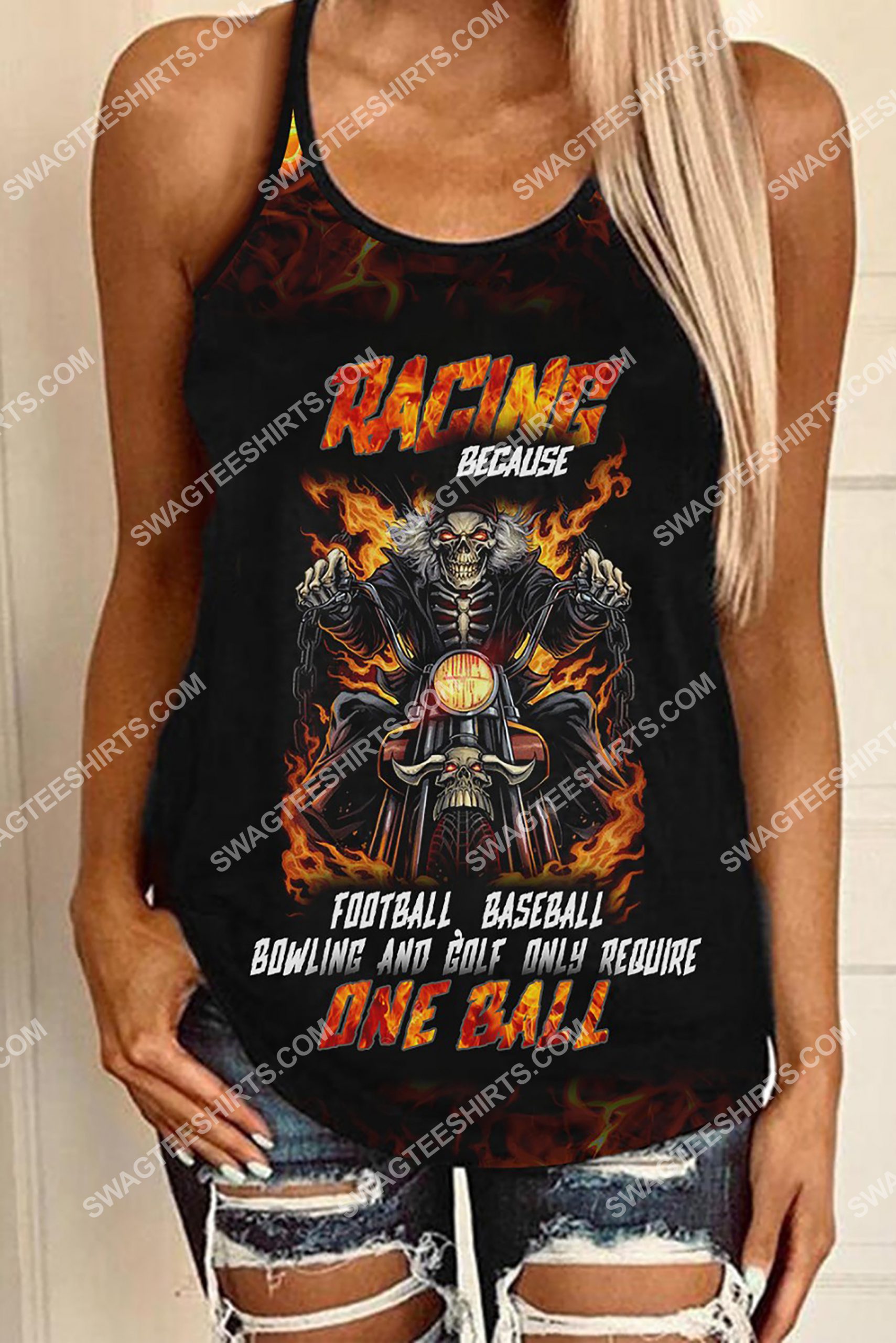 racing because football baseball bowling and golf only require one ball strappy back tank top 3(1)