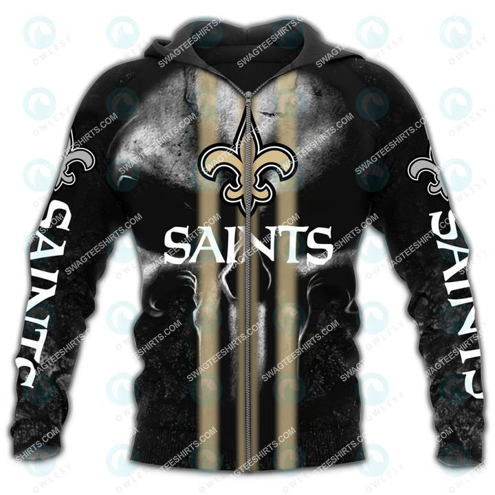 skull new orleans saints football team all over printed zip hoodie 1