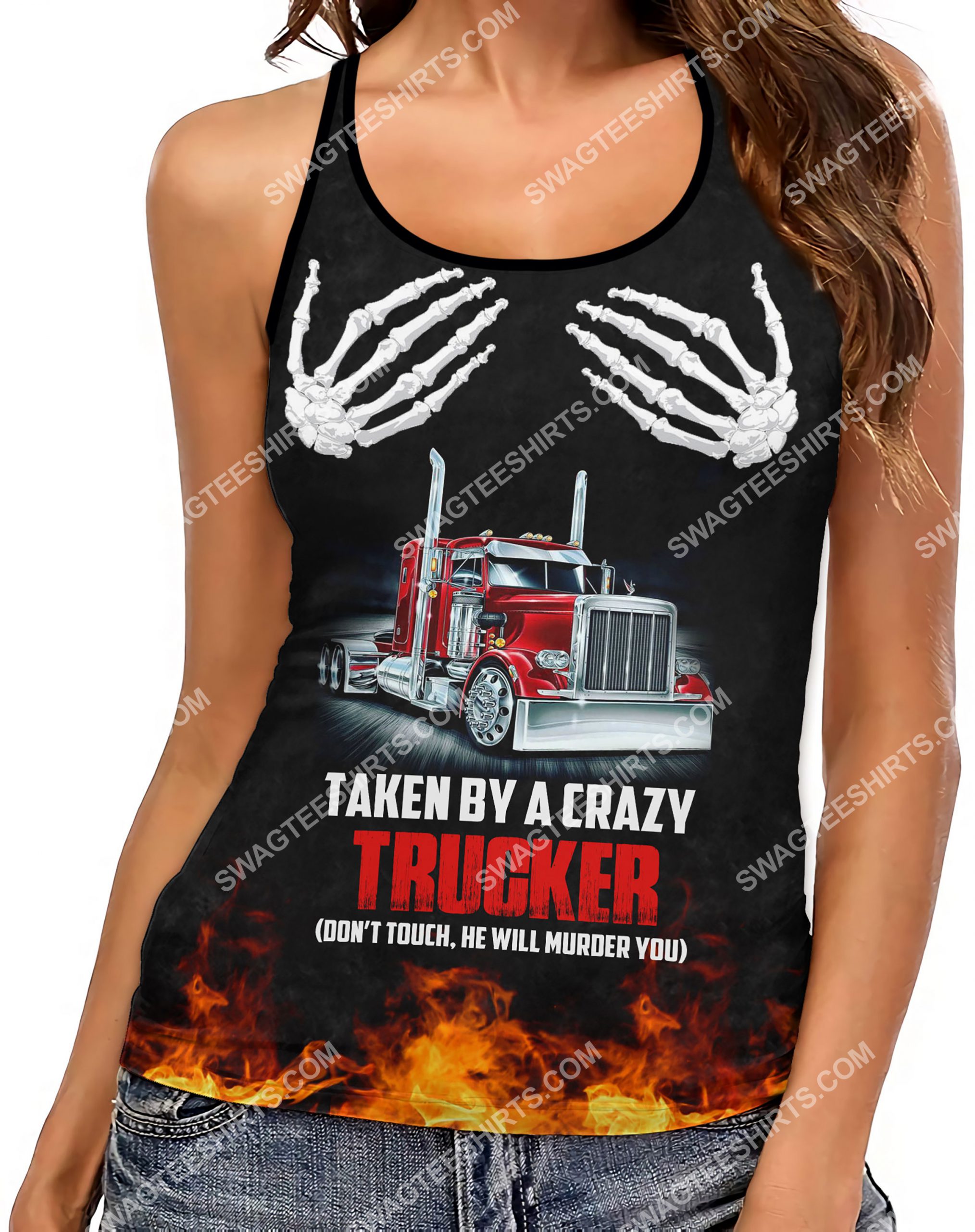 taken by a crazy trucker don't touch strappy back tank top 2(1) - Copy