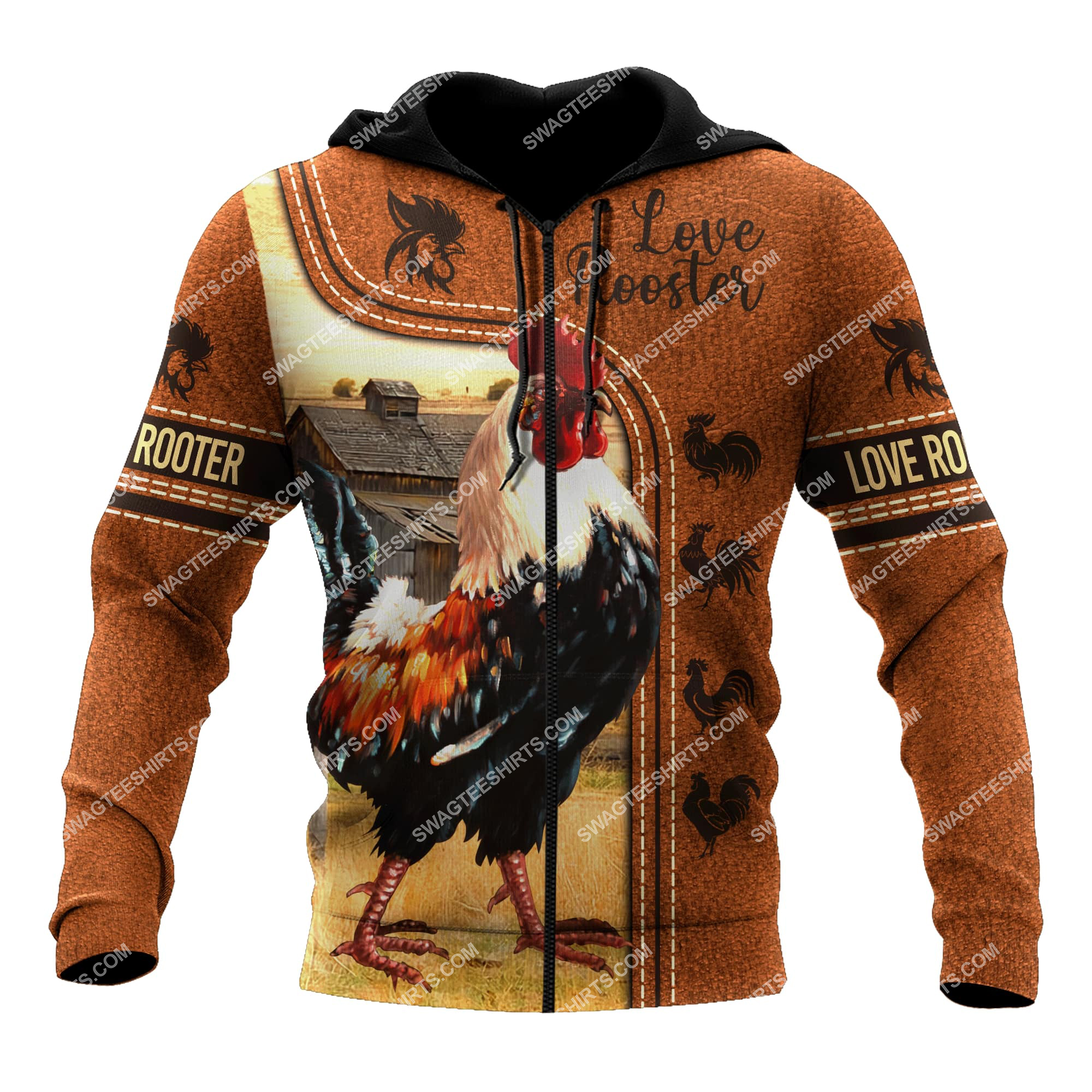 love rooster chicken full printing zip hoodie 1