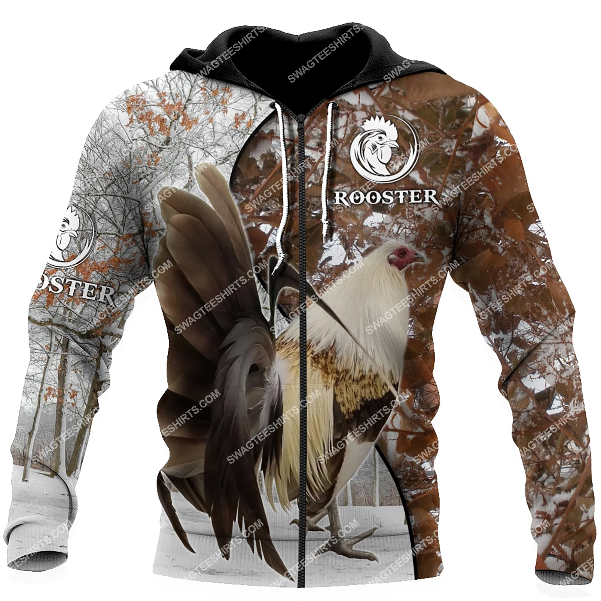 premium rooster chicken forest full printing zip hoodie 1