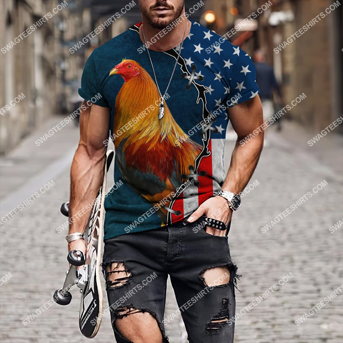 the american flag and rooster chicken full printing tshirt 1