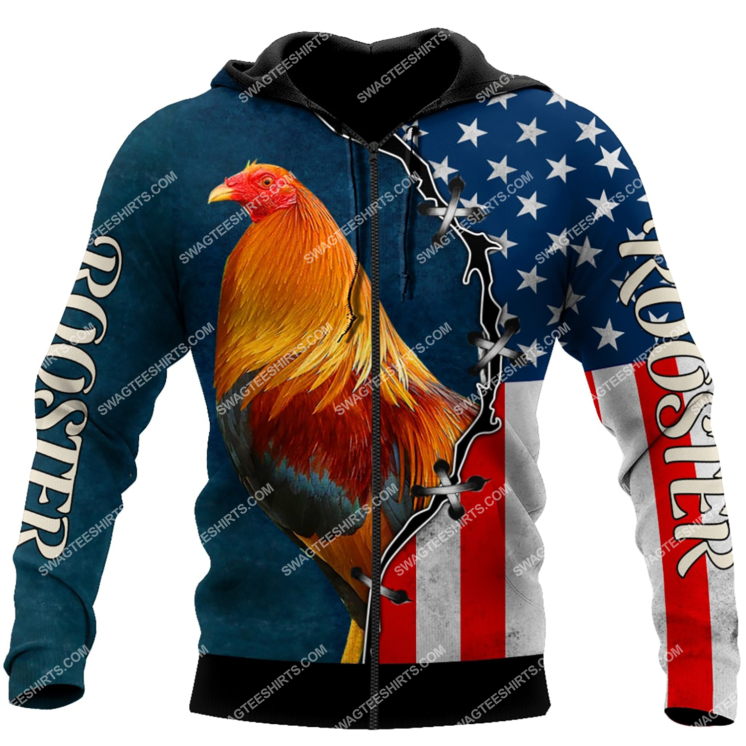 the american flag and rooster chicken full printing zip hoodie 1