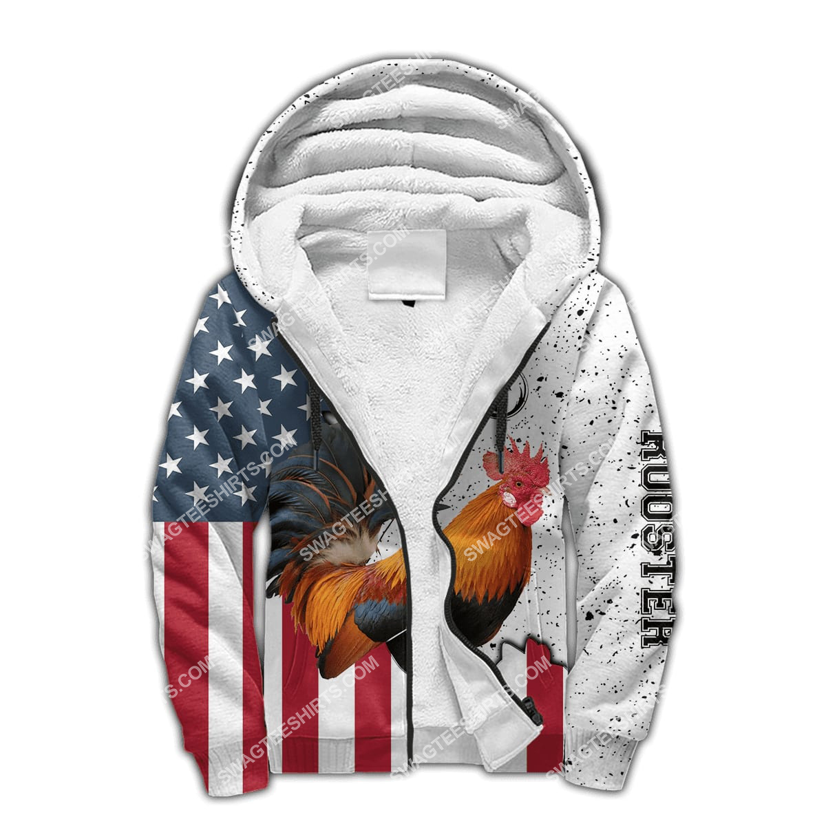 the american flag and rooster full printing fleece hoodie 1