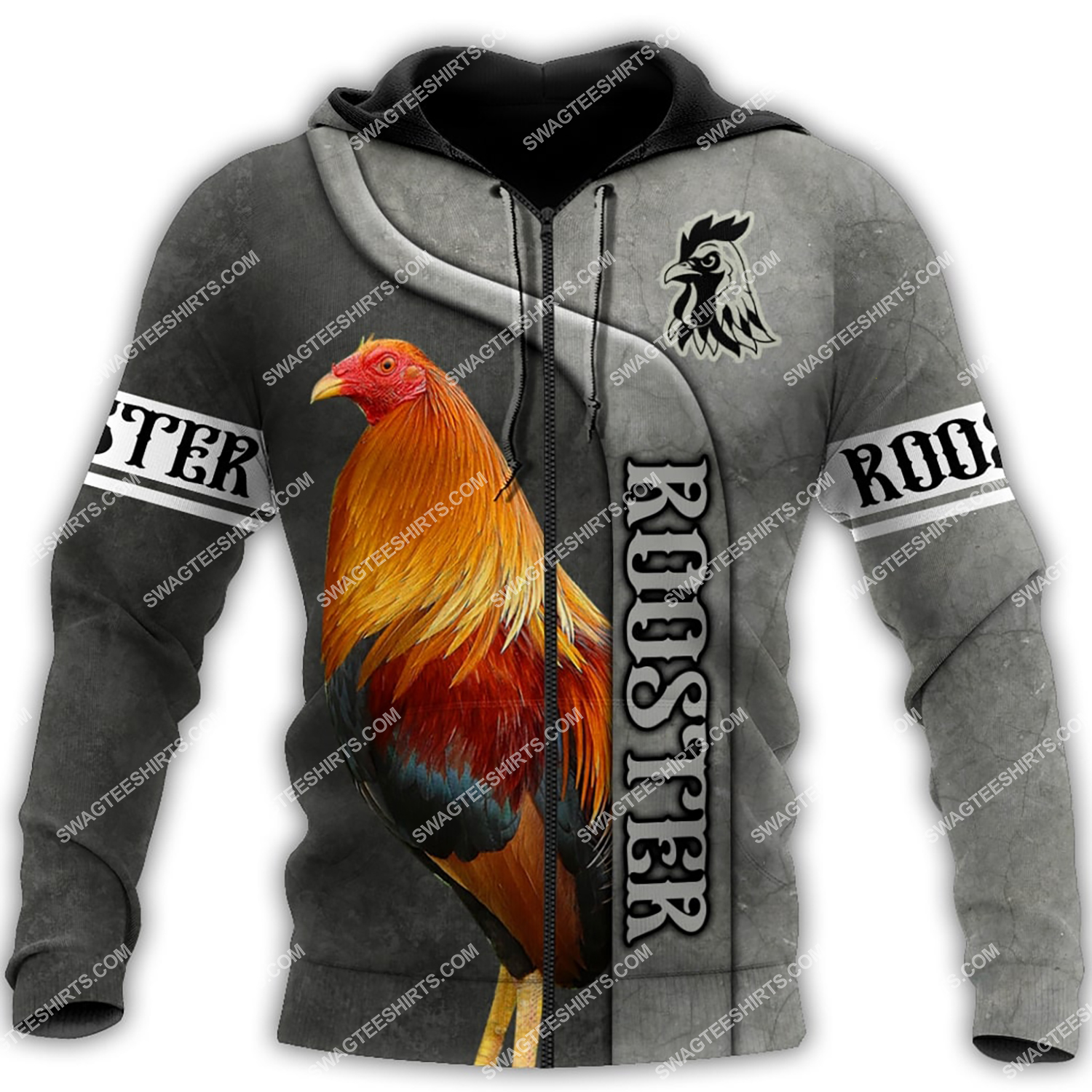 the chicken rooster all over printed zip hoodie 1