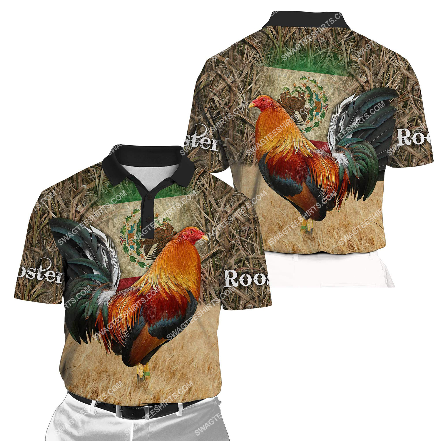 the mexican flag and rooster forest version full printing polo shirt 1