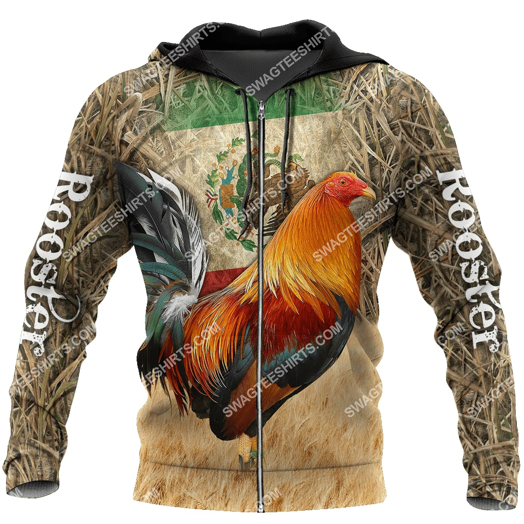 the mexican flag and rooster forest version full printing zip hoodie 1