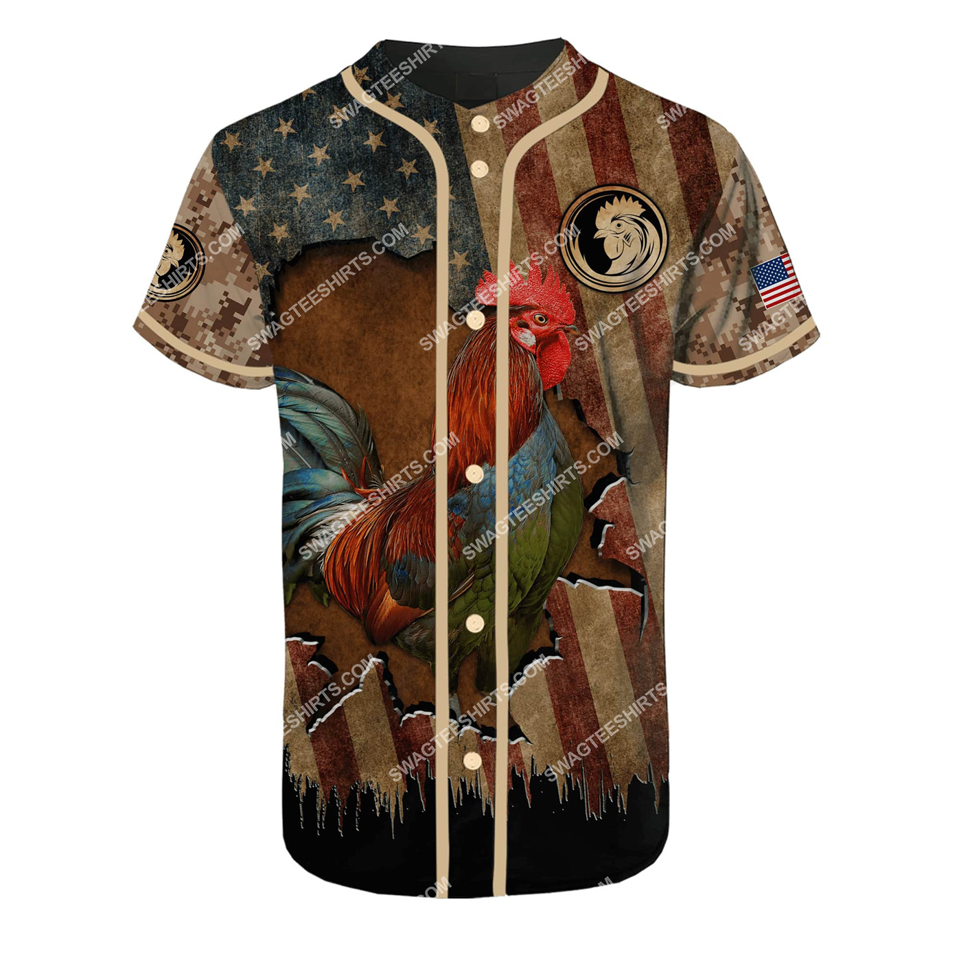 vintage the rooster and american flag full printing baseball jersey 1