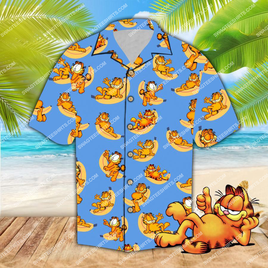 the cat garfield and banana all over print hawaiian shirt 1